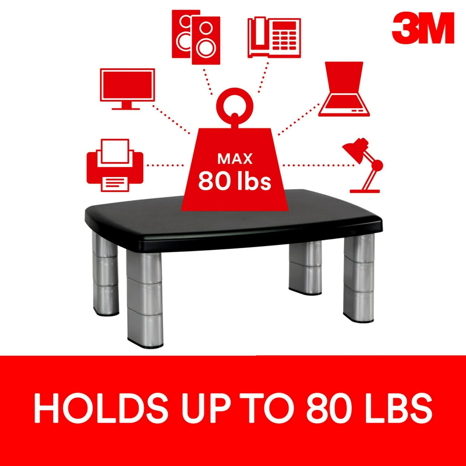 3M MS80B Adjustable Monitor Stand 5 3M MS80B Adjustable Monitor Stand - Image 5
