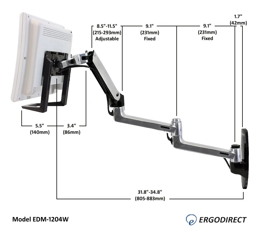 Long Reach Monitor Arm For Dental Offices EDM-1204W 2 Long Reach Monitor Arm For Dental Offices EDM-1204W - Image 2