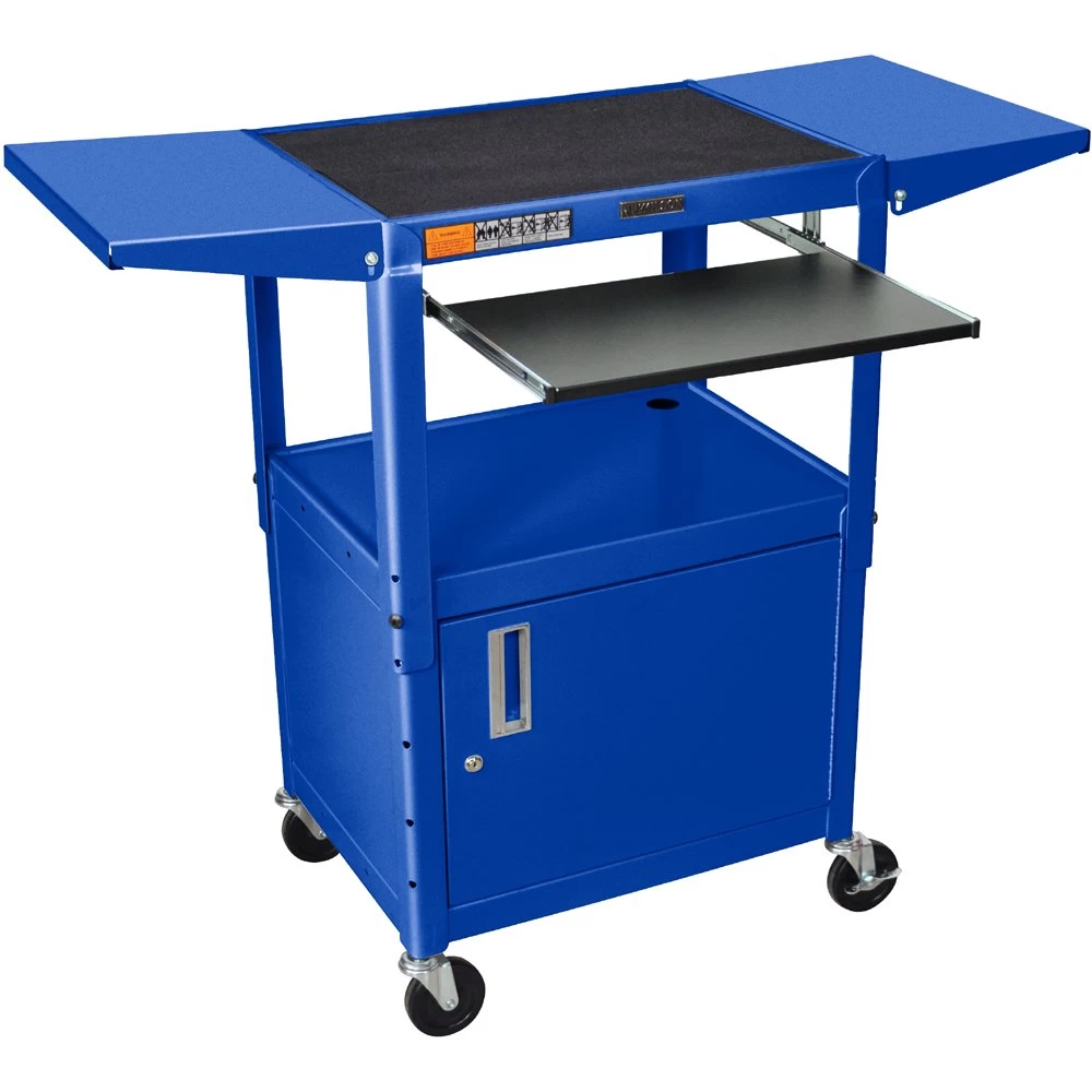 Luxor AVJ42KBCDL Adjustable Steel Cart W/ Cabinet, KB Tray & Drop Leaf - Image 2