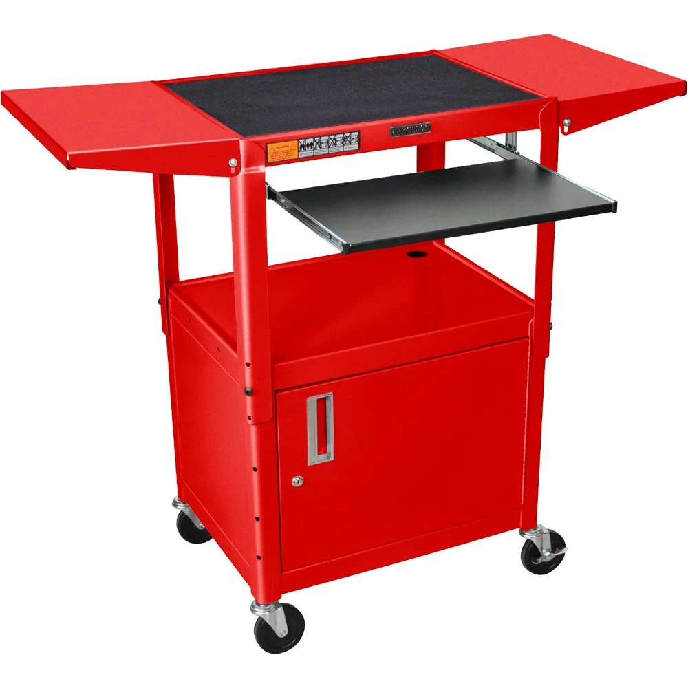 Luxor AVJ42KBCDL Adjustable Steel Cart W/ Cabinet, KB Tray & Drop Leaf - Image 3