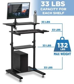 Mount IT! Height Adjustable Rolling Stand Up Desk - MI-7940 -Office Tool Store Mount IT Height Adjustable Rolling Stand Up Desk MI 7940 4